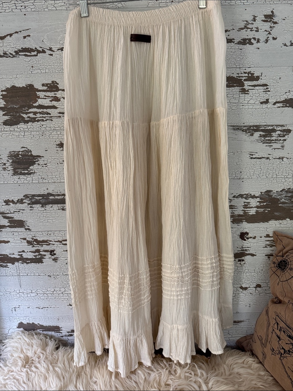 Light Cream Tiered Maxi Skirt with Elastic Waist